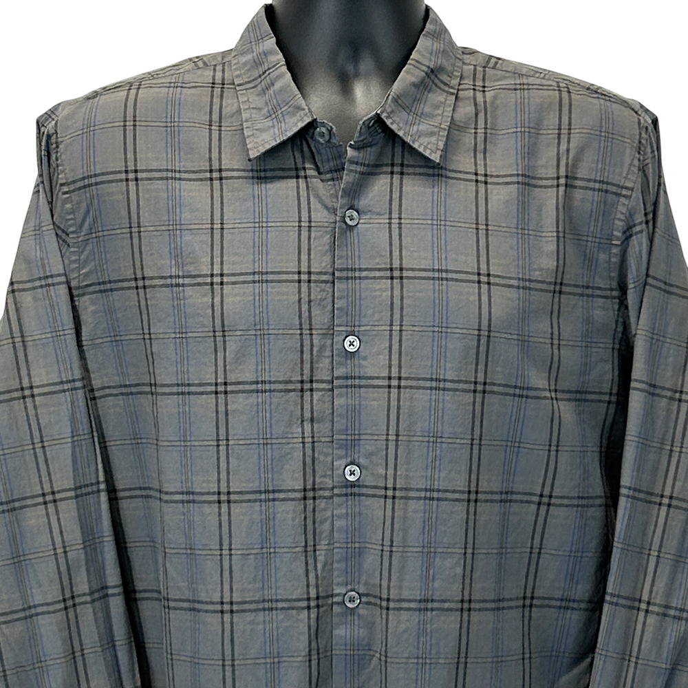 John Varvatos USA Plaid Button Front Shirt Long Sleeve Button Up Gray L Large
